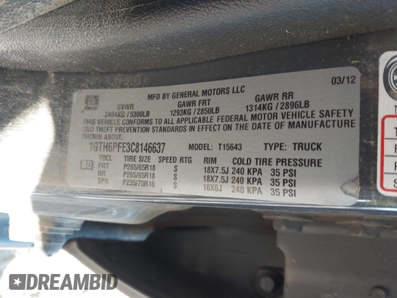2012 GMC Canyon SLE2 with VIN 1GTH6PFE3C8146637, listed as a IAAI auction lot 40604818 with Not provided miles and . Bid and sale history available at DreamBid. Image 9.