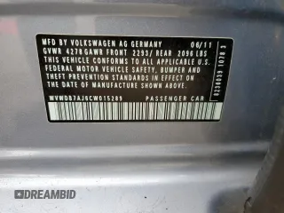 2012 Volkswagen Golf with VIN WVWDB7AJ6CW015289, listed as a Copart auction lot 54729685 with 77,008 mi miles and Salvage Title. Bid and sale history available at DreamBid. Image 13.