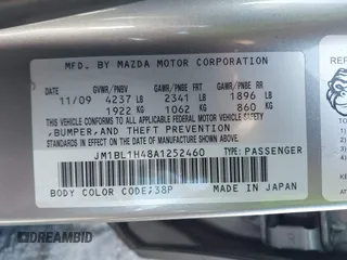 2010 Mazda 3 Mazdaspeed3 Sport with VIN JM1BL1H48A1252460, listed as a IAAI auction lot 41355871 with 141,881 mi miles and . Bid and sale history available at DreamBid. Image 9.