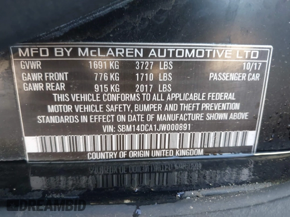 2018 McLaren 720S z VIN SBM14DCA1JW000891, wystawiony jako IAAI lot #41431972 z przebiegiem 23 724 mil mil oraz . Historia ofert i sprzedaży dostępna na DreamBid. Obrazek 9.