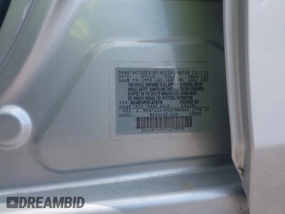 2015 Nissan Sentra SR with VIN 3N1AB7APXFL679776, listed as a IAAI auction lot 42054048 with 106,805 mi miles and . Bid and sale history available at DreamBid. Image 9.