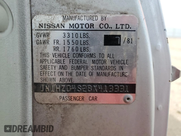 1981 Datsun 280ZX z VIN JN1HZ04S2BX413331, wystawiony jako Copart lot #50431235 z przebiegiem 98 237 mil mil oraz Tytuł czysty. Historia ofert i sprzedaży dostępna na DreamBid. Obrazek 12.