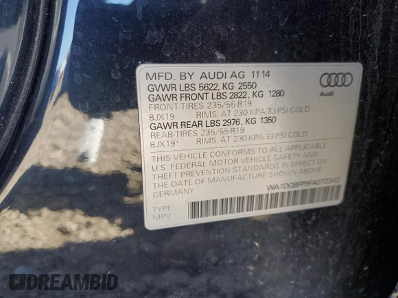 2015 Audi Q5 Premium Plus z VIN WA1DGBFP9FA072342, wystawiony jako Copart lot #55893195 z przebiegiem 130 687 mil mil oraz Szkoda całkowita • Salvage title. Historia ofert i sprzedaży dostępna na DreamBid. Obrazek 13.
