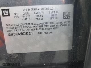 2013 Chevrolet Cruze 1LT with VIN 1G1PC5SB5D7223061, listed as a Copart auction lot 42995555 with 0 mi miles and Clean Title. Bid and sale history available at carsss.com. Image 12.
