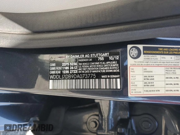 2013 Mercedes-Benz CLS 550 with VIN WDDLJ7DB9DA073775, listed as a Copart auction lot 50209465 with 105,612 mi miles and Salvage title. Bid and sale history available at DreamBid. Image 12.