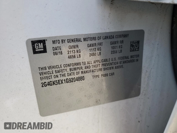 2016 Buick Regal with VIN 2G4GK5EX1G9204880, listed as a Copart auction lot 54312325 with 175,280 mi miles and Salvage Title. Bid and sale history available at carsss.com. Image 13.