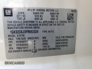 2015 GMC Yukon Denali with VIN 1GKS2CKJ3FR663324, listed as a Copart auction lot 70306614 with 154,234 mi miles and Salvage Title. Bid and sale history available at carsss.com. Image 15.