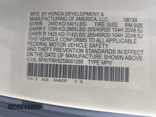 2025 Honda Passport EX-L z VIN 5FNYF8H52SB001266, wystawiony jako IAAI lot #41655256 z przebiegiem 5622 mil mil oraz . Historia ofert i sprzedaży dostępna na DreamBid. Obrazek 9.