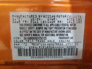 2025 Nissan Sentra SR z VIN 3N1AB8DV9SY250125, wystawiony jako Copart lot #59582255 z przebiegiem 7 012 mil mil oraz Szkoda całkowita • Salvage title. Historia ofert i sprzedaży dostępna na DreamBid. Obrazek 13.
