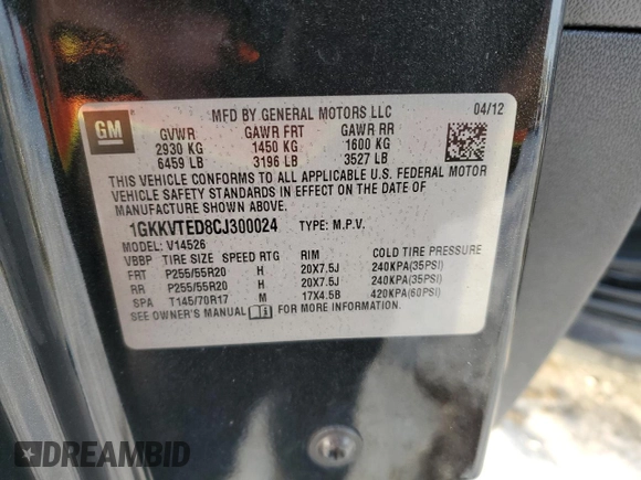 2012 GMC Acadia Denali with VIN 1GKKVTED8CJ300024, listed as a Copart auction lot 89390885 with 74,773 mi miles and Salvage Title. Bid and sale history available at carsss.com. Image 15.