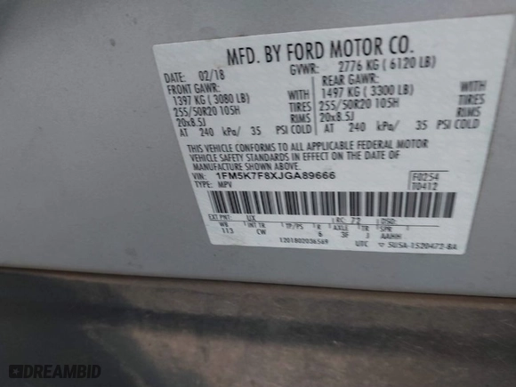 2018 Ford Explorer Limited with VIN 1FM5K7F8XJGA89666, listed as a IAAI auction lot 41334145 with 131,437 mi miles. Bid and sale history available at carsss.com. Image 9.