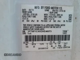2013 Ford F-150 XL with VIN 1FTMF1CMXDKE46073, listed as a Copart auction lot 52419675 with 99,475 mi miles and Salvage Title. Bid and sale history available at carsss.com. Image 13.