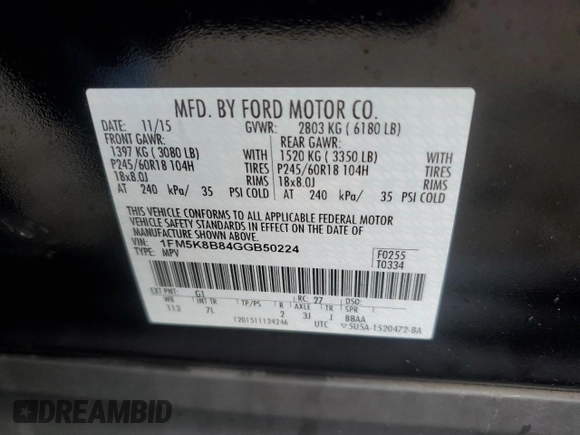 2016 Ford Explorer with VIN 1FM5K8B84GGB50224, listed as a Copart auction lot 49411325 with 594,805 mi miles and Salvage Title. Bid and sale history available at DreamBid. Image 13.