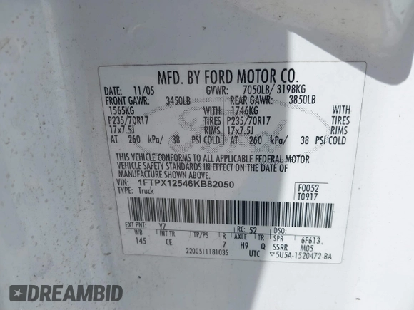 2006 Ford F-150 XLT with VIN 1FTPX12546KB82050, listed as a IAAI auction lot 41840625 with 192,997 mi miles. Bid and sale history available at carsss.com. Image 9.