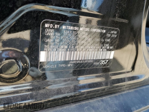 2018 Mitsubishi Outlander ES z VIN JA4AP3AU0JU009093, wystawiony jako Copart lot #55962505 z przebiegiem 10 156 mil mil oraz Szkoda całkowita • Salvage title. Historia ofert i sprzedaży dostępna na DreamBid. Obrazek 12.