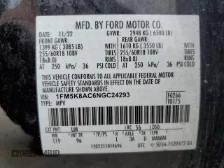 2022 Ford Explorer with VIN 1FM5K8AC6NGC24293, listed as a Copart auction lot 54847945 with 37,261 mi miles and Salvage title. Bid and sale history available at DreamBid. Image 14.