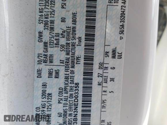 2022 Ford F-350 XL z VIN 1FT8W3BN3NED03358, wystawiony jako Copart lot #48385235 z przebiegiem 114 536 mil mil oraz Szkoda całkowita • Salvage title. Historia ofert i sprzedaży dostępna na DreamBid. Obrazek 12.