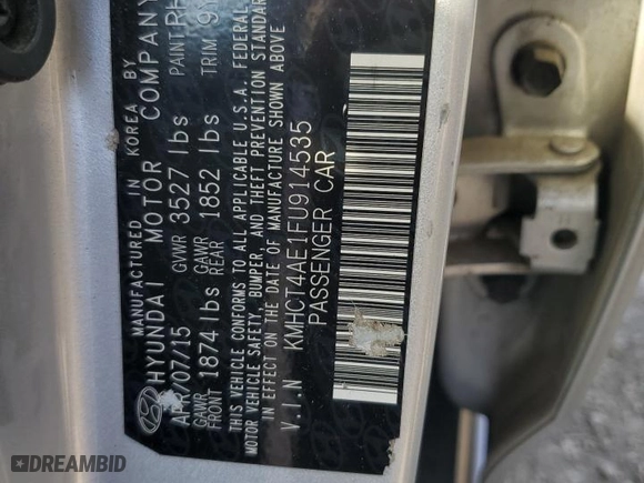 2015 Hyundai Accent GLS with VIN KMHCT4AE1FU914535, listed as a Copart auction lot 48398245 with 165,205 mi miles and Salvage Title. Bid and sale history available at carsss.com. Image 12.