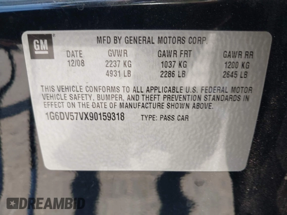 2009 Cadillac CTS RWD с VIN 1G6DV57VX90159318, выставлен на аукционе IAAI как лот 42345939 с пробегом 162 931 миль миль и . История ставок и продаж доступна на DreamBid. Изображение 9.