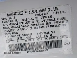 2017 Infiniti Q50 3.0t Premium with VIN JN1EV7AR1HM838509, listed as a IAAI auction lot 41376613 with 1 mi miles. Bid and sale history available at carsss.com. Image 8.