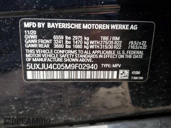 2021 BMW X5 M50i with VIN 5UXJU4C05M9F02940, listed as a Copart auction lot 38500183 with Not Provided miles. Bid and sale history available at carsss.com. Image 13.