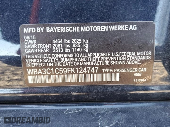 2015 BMW 3 Series 328i with VIN WBA3C1C59FK124747, listed as a Copart auction lot 45480145 with 130,251 mi miles and Salvage Title. Bid and sale history available at carsss.com. Image 12.