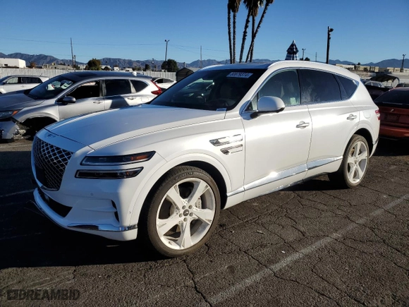 2023 Genesis GV80 with VIN KMUHCESC8PU114424, listed as a Copart auction lot 80879374 with 20,450 mi miles and Salvage Title. Bid and sale history available at carsss.com. Image 1.