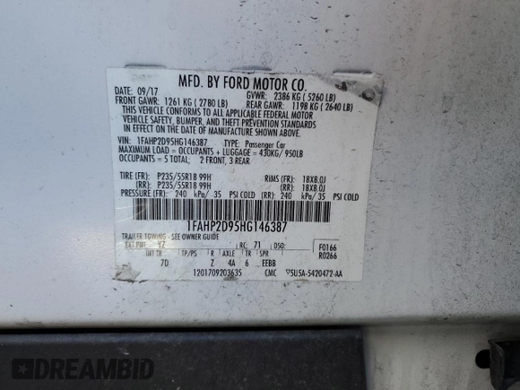 2017 Ford Taurus SE with VIN 1FAHP2D95HG146387, listed as a Copart auction lot 41687193 with 102,936 mi miles and . Bid and sale history available at DreamBid. Image 12.
