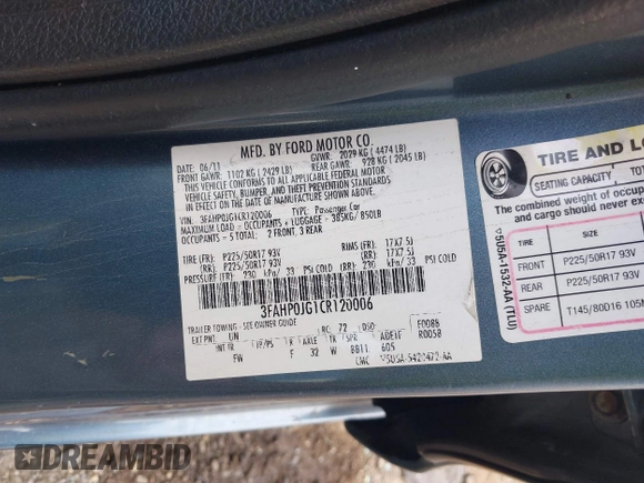 2012 Ford Fusion SEL с VIN 3FAHP0JG1CR120006, выставлен на аукционе IAAI как лот 42763867 с пробегом 64 241 миль миль и . История ставок и продаж доступна на DreamBid. Изображение 9.