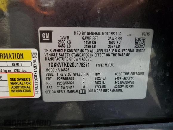 2016 GMC Acadia Denali with VIN 1GKKVTKD2GJ178271, listed as a Copart auction lot 49616805 with 112,076 mi miles and Salvage Title. Bid and sale history available at carsss.com. Image 13.