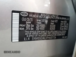 2023 Hyundai Santa Fe Calligraphy z VIN 5NMS5DAL1PH637726, wystawiony jako Copart lot #58415895 z przebiegiem 10 715 mil mil oraz Szkoda całkowita • Salvage title. Historia ofert i sprzedaży dostępna na DreamBid. Obrazek 12.