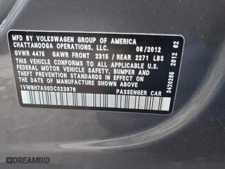 2013 Volkswagen Passat SE w/Sunroof with VIN 1VWBH7A30DC023976, listed as a IAAI auction lot 41392821 with 134,736 mi miles. Bid and sale history available at carsss.com. Image 9.
