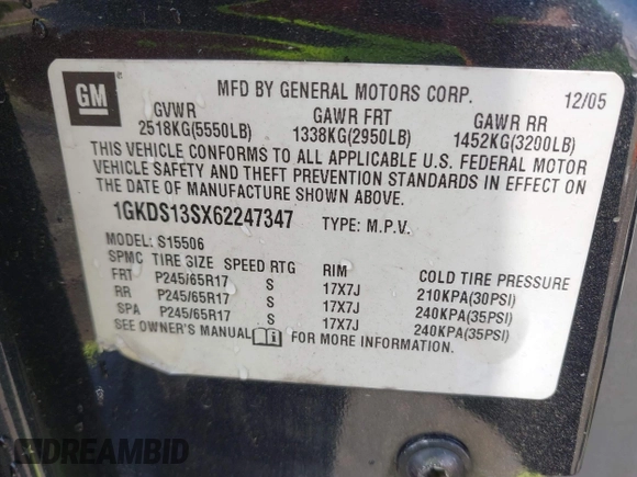 2006 GMC Envoy SLT with VIN 1GKDS13SX62247347, listed as a IAAI auction lot 42031142 with 263,599 mi miles. Bid and sale history available at carsss.com. Image 9.