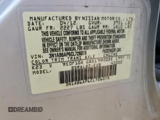 2012 Nissan Sentra SR with VIN 3N1AB6AP6CL726078, listed as a Copart auction lot 58065285 with 186,346 mi miles and Salvage title. Bid and sale history available at DreamBid. Image 13.