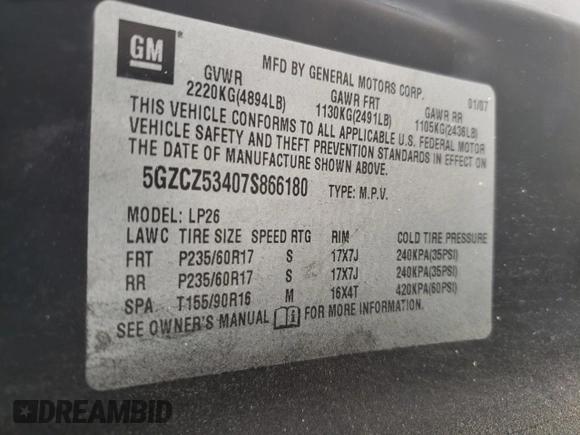 2007 Saturn VUE V6 with VIN 5GZCZ53407S866180, listed as a Copart auction lot 51669885 with 325,320 mi miles and Salvage Title. Bid and sale history available at carsss.com. Image 13.