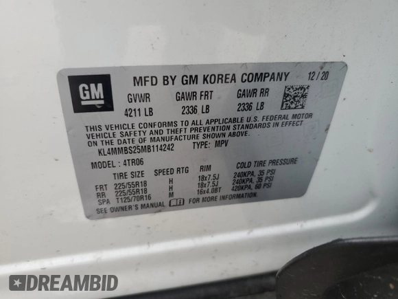 2021 Buick Encore GX Preferred z VIN KL4MMBS25MB114242, wystawiony jako Copart lot #59799905 z przebiegiem 67 300 mil mil oraz Szkoda całkowita • Salvage title. Historia ofert i sprzedaży dostępna na DreamBid. Obrazek 14.
