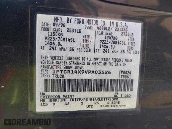 1997 Ford Ranger XLT with VIN 1FTCR14X9VPA03526, listed as a IAAI auction lot 42237056 with 163,124 mi miles and . Bid and sale history available at DreamBid. Image 9.