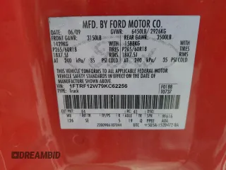 2009 Ford F-150 XL with VIN 1FTRF12W79KC62256, listed as a Copart auction lot 56926445 with 56,710 mi miles and Salvage title. Bid and sale history available at DreamBid. Image 12.