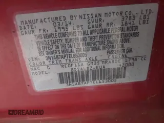 2014 Nissan Sentra SV with VIN 3N1AB7AP7EL653005, listed as a IAAI auction lot 42530708 with 164,017 mi miles and . Bid and sale history available at DreamBid. Image 9.