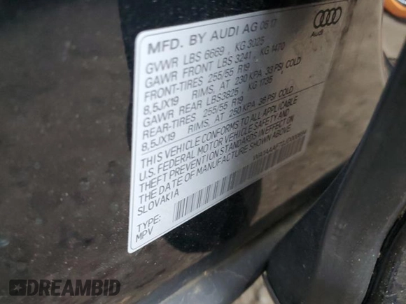 2018 Audi Q7 Premium with VIN WA1AAAF72JD000694, listed as a Copart auction lot 55625414 with 55,602 mi miles and Salvage title. Bid and sale history available at DreamBid. Image 13.
