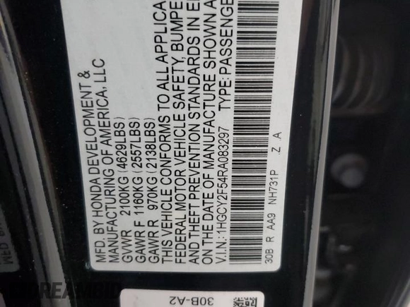 2024 Honda Accord Sport с VIN 1HGCY2F54RA083297, выставлен на аукционе Copart как лот 55308725 с пробегом 38 179 миль миль и Списание • Salvage title. История ставок и продаж доступна на DreamBid. Изображение 13.