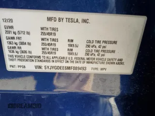 2021 Tesla Model Y Long Range z VIN 5YJYGDEE6MF089493, wystawiony jako Copart lot #48349575 z przebiegiem 52 245 mil mil oraz Szkoda całkowita • Salvage title. Historia ofert i sprzedaży dostępna na DreamBid. Obrazek 15.