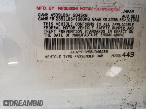 2011 Mitsubishi Lancer with VIN JA32Y6HV5BU046289, listed as a Copart auction lot 82441364 with 142,175 mi miles and Clean Title. Bid and sale history available at DreamBid. Image 12.