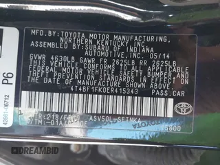 2014 Toyota Camry L with VIN 4T4BF1FK0ER415343, listed as a IAAI auction lot 41845661 with 25,247 mi miles and . Bid and sale history available at DreamBid. Image 9.