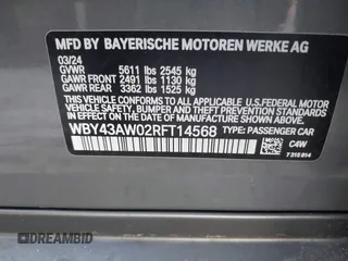 2024 BMW i4 eDrive35 with VIN WBY43AW02RFT14568, listed as a IAAI auction lot 41694722 with 2,338 mi miles. Bid and sale history available at carsss.com. Image 9.