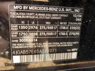 2005 Mercedes-Benz M 350 z VIN 4JGAB57E65A561071, wystawiony jako Copart lot #58120345 z przebiegiem 170 427 mil mil oraz Szkoda całkowita • Salvage title. Historia ofert i sprzedaży dostępna na DreamBid. Obrazek 14.