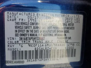 2017 Nissan Sentra S with VIN 3N1AB7AP5HY338467, listed as a Copart auction lot 52025745 with 164,890 mi miles and Salvage title. Bid and sale history available at DreamBid. Image 13.