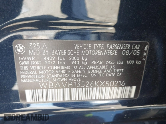 2006 BMW 3 Series 325i z VIN WBAVB13526KX50216, wystawiony jako IAAI lot #42086681 z przebiegiem 203 047 mil mil oraz . Historia ofert i sprzedaży dostępna na DreamBid. Obrazek 9.