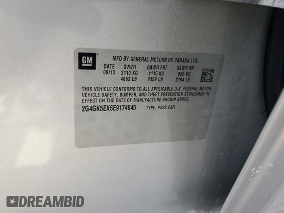 2014 Buick Regal with VIN 2G4GK5EX6E9174045, listed as a Copart auction lot 73778224 with Not Provided miles and Non Repairable. Bid and sale history available at DreamBid. Image 13.