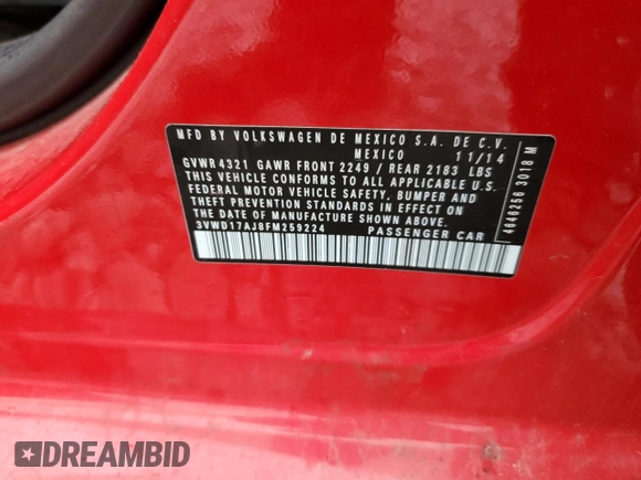 2015 Volkswagen Jetta SE with VIN 3VWD17AJ8FM259224, listed as a Copart auction lot 63311455 with 164,882 mi miles and Clean title. Bid and sale history available at DreamBid. Image 12.